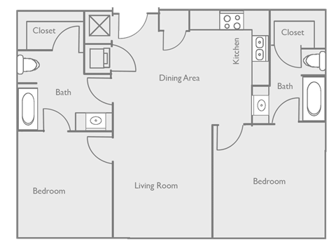 Floor plan for 2 beds, 2 baths, 1093 sqft